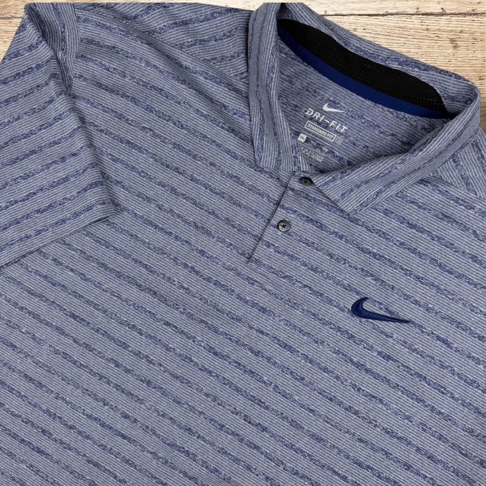 NIKE Dri-FIT Mens Standard Fit Golf Polo‎ Shirt Size XXL Blue Stripe